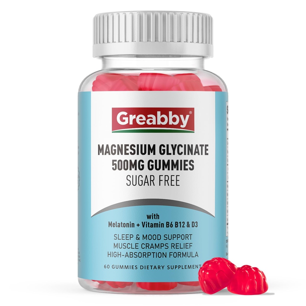 Magnesium Glycinate Gummies 500 מ"ג עבור מבוגרים תמיכה בשינה, Chewable Magnesium חניכיים עבור נשים וגברים, מזון שרירים & מגנזיום אספקה (60 מסטיקים)