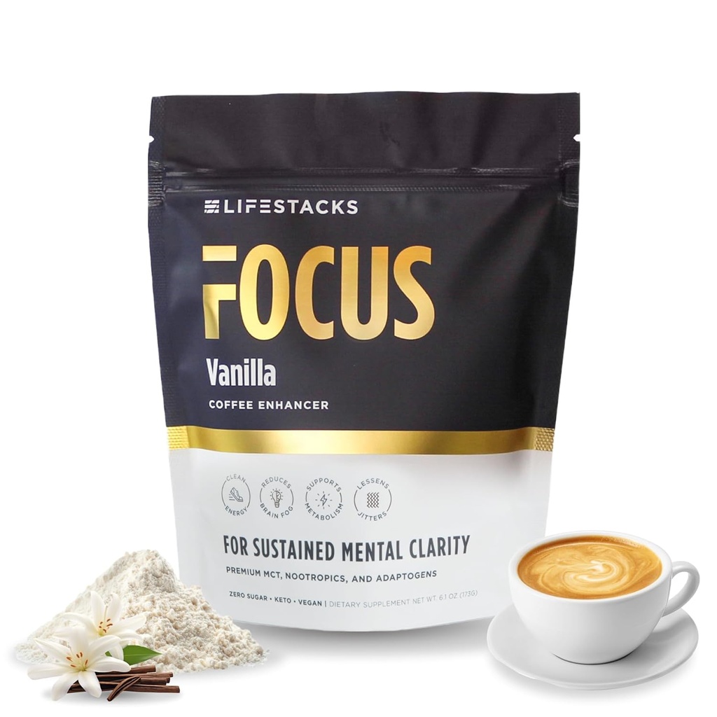 Focus Coffee Creamer for Energy & Clarity - אבקת MCT + Nootropics + Fitogens - Boost Productivity Without Jitters or Crash - Keto, טבעוני, 0 סוכר - עם טאורין, L-Tyrosine, Rhodiola