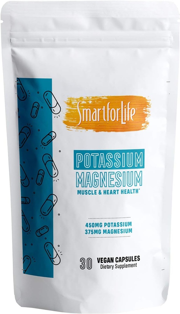 SMART for Life Potassium Magnesium תוסף - 30 קפסולות טבעוניות - Magnesium Potassium תוסף - High Absorption מינרלים Complex - תמיכה שרירים ואלקטרוניקה
