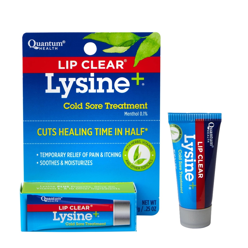 Quantum Health Lip Clear Lysine+ Cold Sore Treatment Soothe & Moisturize Mouth Sores - L-Lysine Menthol Calendula & Propolis Ointment - Transud Fever Blister Healing Balm - 0.25 Oz
