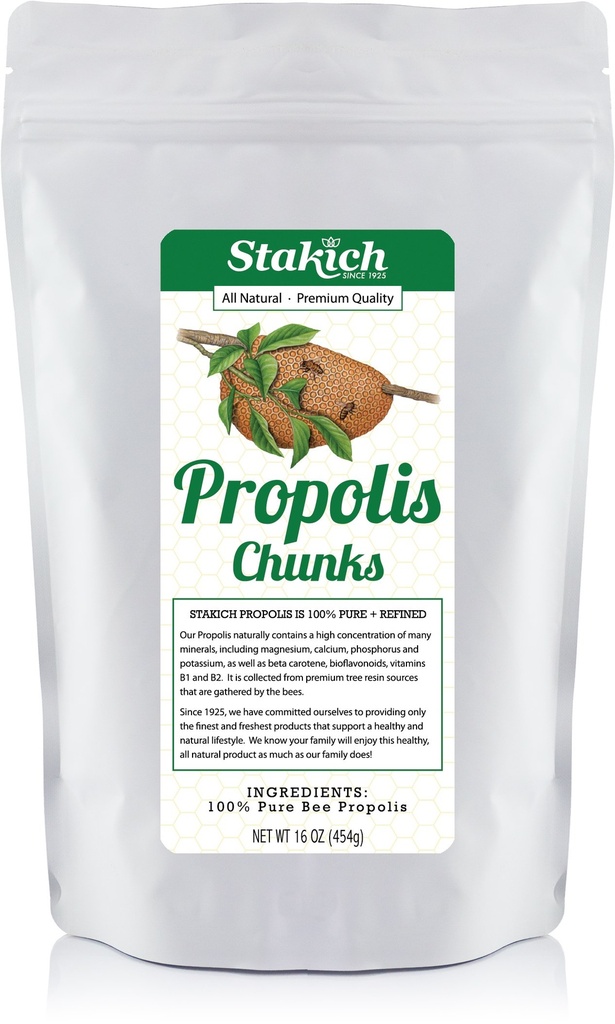 Stakich Bee Propolis Chunks - טהור, טבעי - 1 פאונד (16 אוונס)