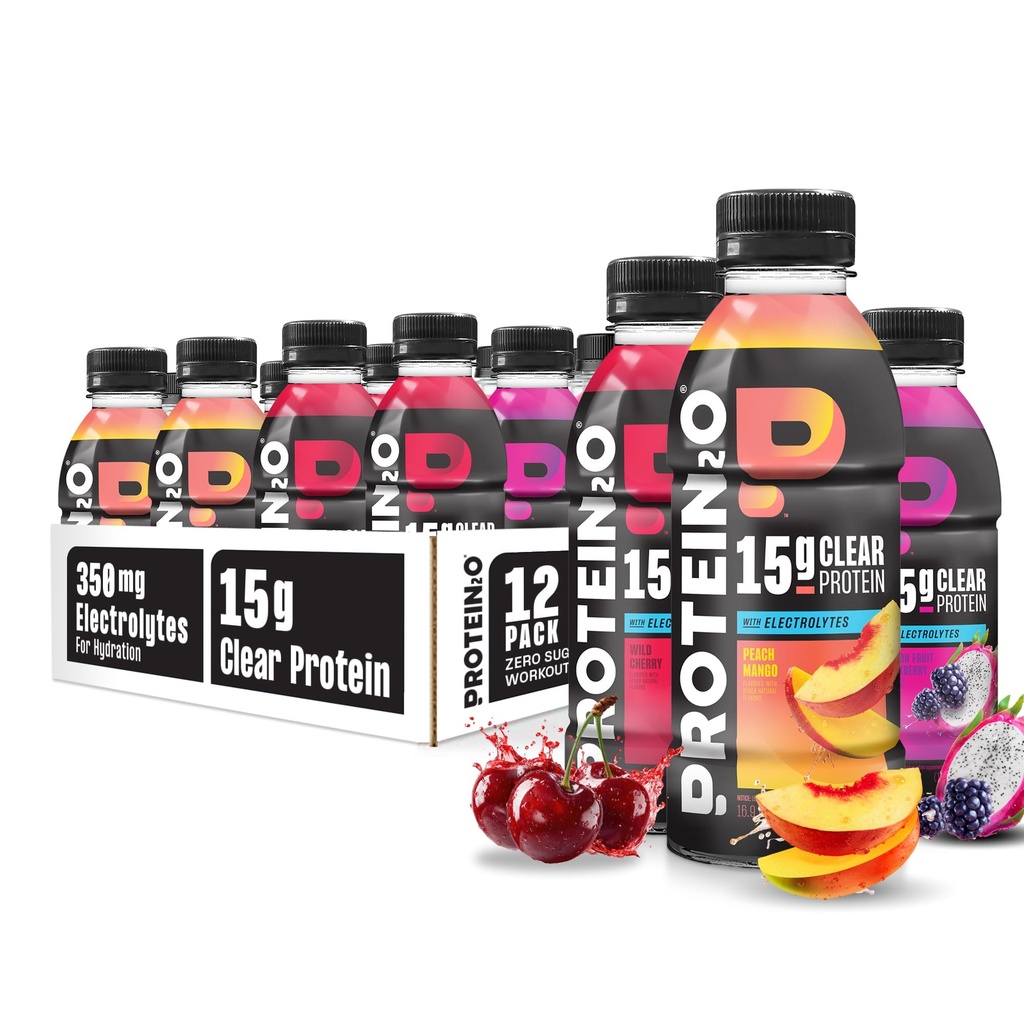 שתיית חלבון2o hydrotion - 2-in-1 נוזל Clear Whey חלבון Isolate ו- Electrolyte drink - 15g חלבון, ויטמין B5, B6 - Post-Workout Recovery - 16.9 Fl Oz - 12 Count Flavor Fusion Variety Pack