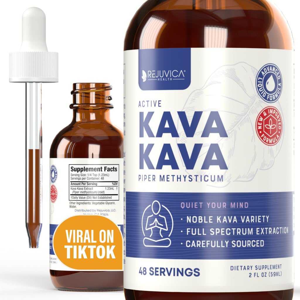 Rejuvica בריאות Kava שורש לחלץ תוסף - Active Kava Kava - רגיעה ו Calm - תמצית נוזלי - Piper Methysticum - Variety - באופן טבעי Occurring Kavalactones - 48 משרתים
