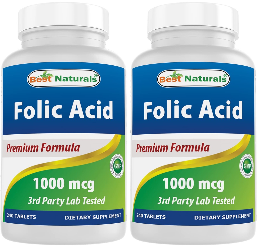 Best Naturals Folic Acid 1000 mcg (Vitamin B9), 240 טבליות (1000 mcg (Pack of 2))