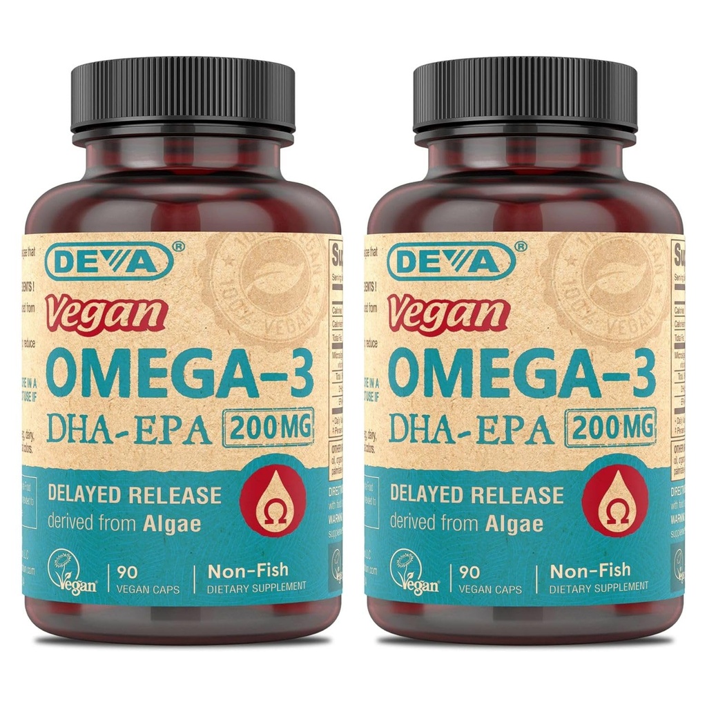 DEVA Vegan אומגה 3 DHA-EPA, מ Micro Algae, נדחה, 90 קפסולות טבעוניות (Pack of 2)