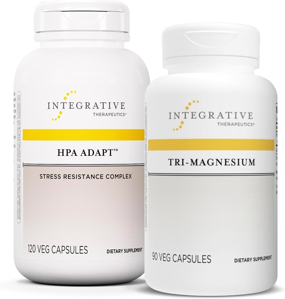 Integrative Therapeutics Bundle עם Tri-Magnesium, 90 קפסולות ו- HPA הסתגלות, 120 קפסולות טבעוניות - תומך בתפקוד הלב ובבריאות העצם* - תמיכה בתגובה ללחץ בריא עם Ashwagandha *