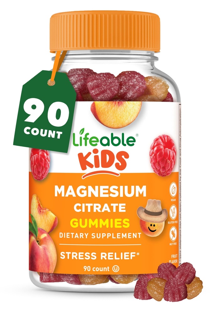 Lifeable Magnesium Gummies for Kids | 170mg Elemental Magnesium from 1,420mg Magnesium Citrate | Great Tasting Kids Magnesium Supplement | Muscle Support and Stress Relief Chewable | 90 Gummies