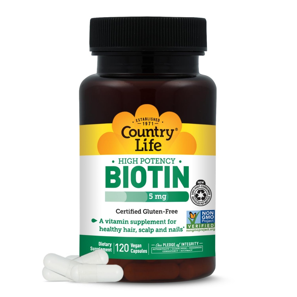 Country Life Biotin 5 מ"ג Vegicaps, 120 Count