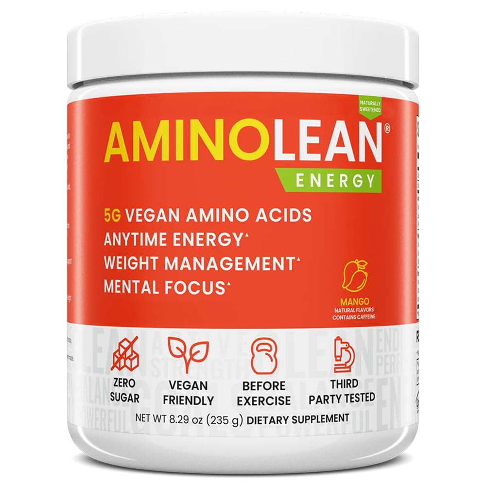 RSP NUTRITION AminoLean Natural Pre Workout אבקת, Sucralose חינם Amino אנרגיה עם ללא Dכן מלאכותי, טבעוני BCAAs וניהול משקל, מנגו, 25  משרת