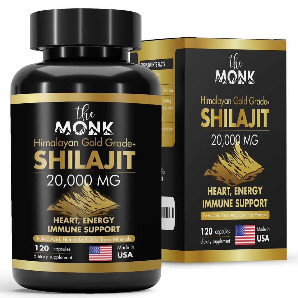 אורגני Shilajit עם Fulvic Acid, Humic Acid, 85 + מינרלים זהב כיתה פלוס - כמו Resin - אנרגיה, Stamina, תמיכה המוח - 120 קפסולות - מיוצר בארה"ב