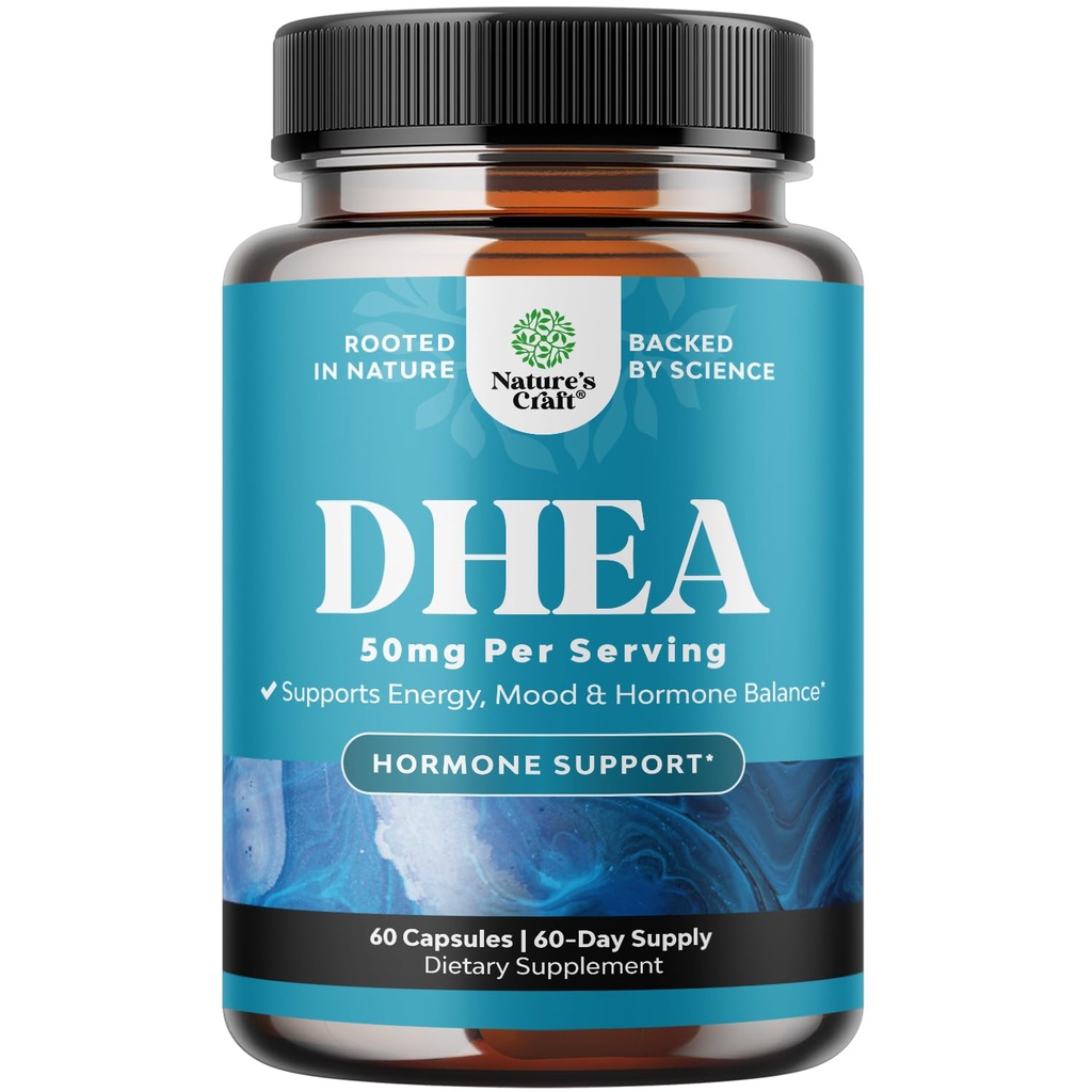 DHEA תוספת לנשים וגברים - Pure DHEA 50 מ"ג עבור איזון הורמונלי, משפר את Mood Stability, תפקוד המוח, מערכת החיסון, אנרגיה פוריות - Dehydroepiandrosterone קפסולות למבוגרים - 60 Cttt