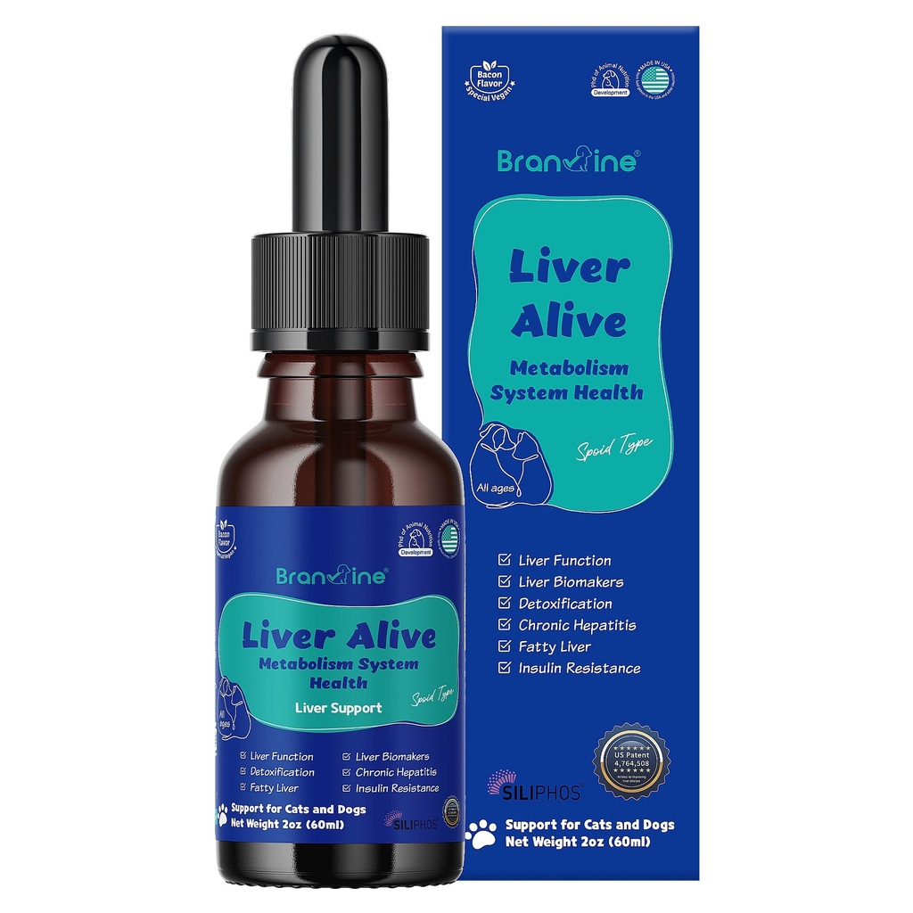 Liver Alive Metabolism System Health for Dogs and Cats - Function, Fatty, Detox, Chronic Hepatitis with SILIPHOS®, TUDCA, אותו טבעוני בייקון פלמור (60 מ"ל)
