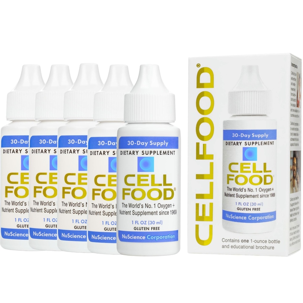 Cellfood Oxygen Boost - 1 fl oz, 5 Pack - תוסף חמצן נוזלי עבור Lymphatic Drainage, Altitude Sickness, Jet Lag, Fatigue, Headaches, Hangovers & Energy - Gluten Free, Cert.