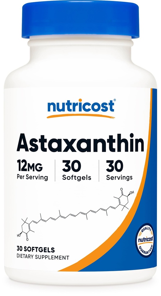 חומרים מזינים Astaxanthin 12 מ"ג, 30 Softgels - non-GMO וגלוטן חינם