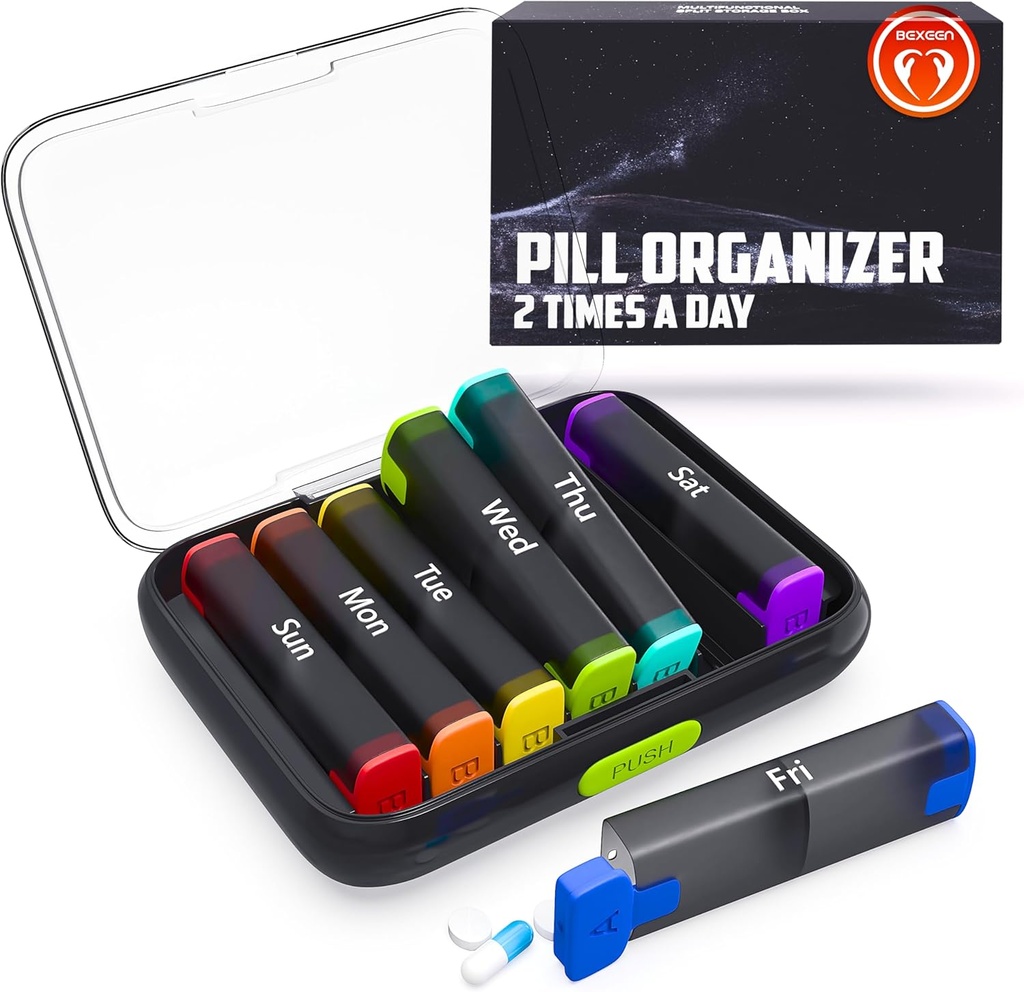BEXEEN Weekly Pill מארגנת 2 פעמים ביום - Pill Box 7 Day Am Pm - Travel Medicine מאורגןer Twice Daily Holer Portable Case Week Morning Night Med Dispenser