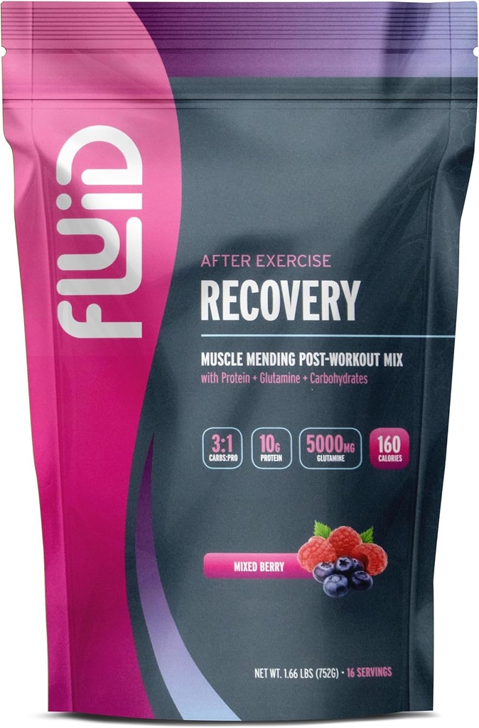 Fluid Recovery Post-Workout Drink - Whey Isolate חלבון, L-Glutamine, carbs, All Natural Ingredients, Gluten-Free, Lactose-Free (Mixed Berry)