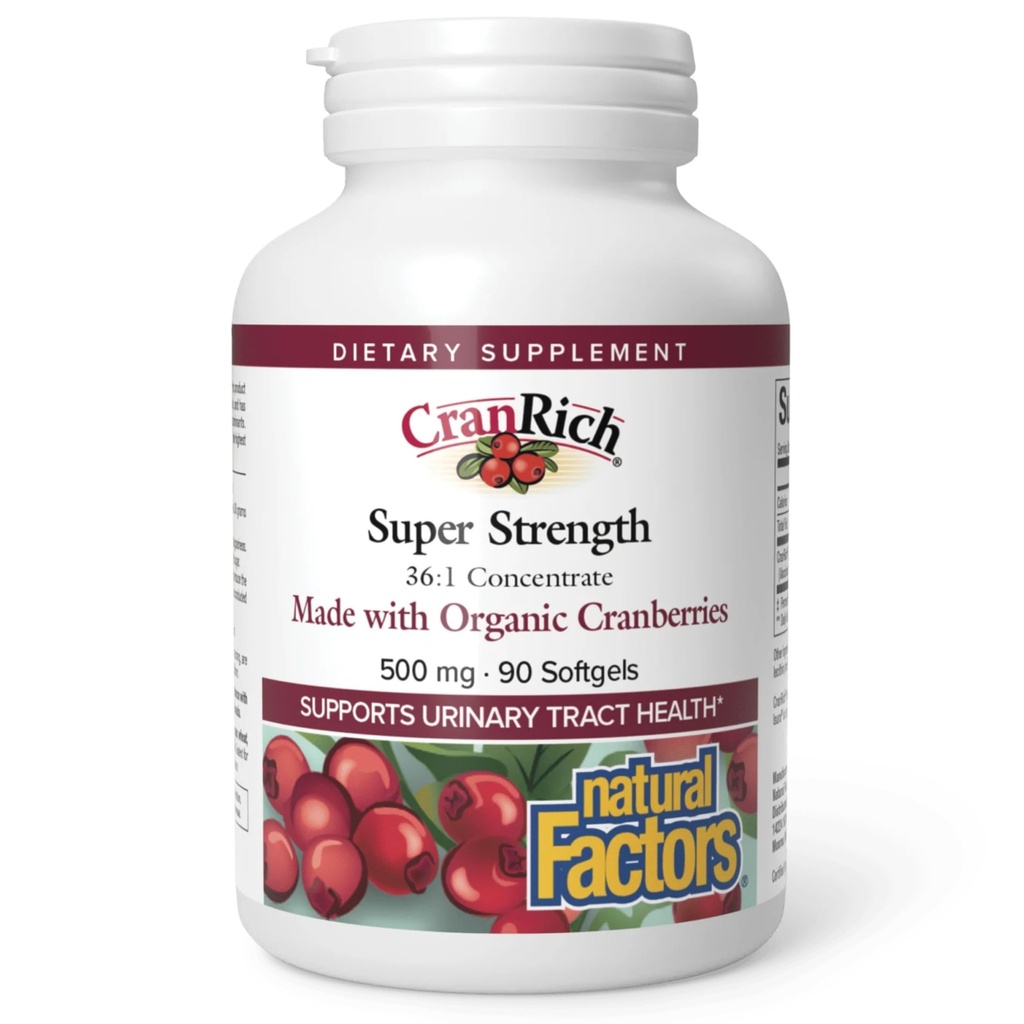 CranRich by Natural Factors, Super Power Cranberry Concentrate, Antioxidant תוסף לתמיכה ב- Urinary Tract, Non-GMO, 90 Softgels (90 מנות)