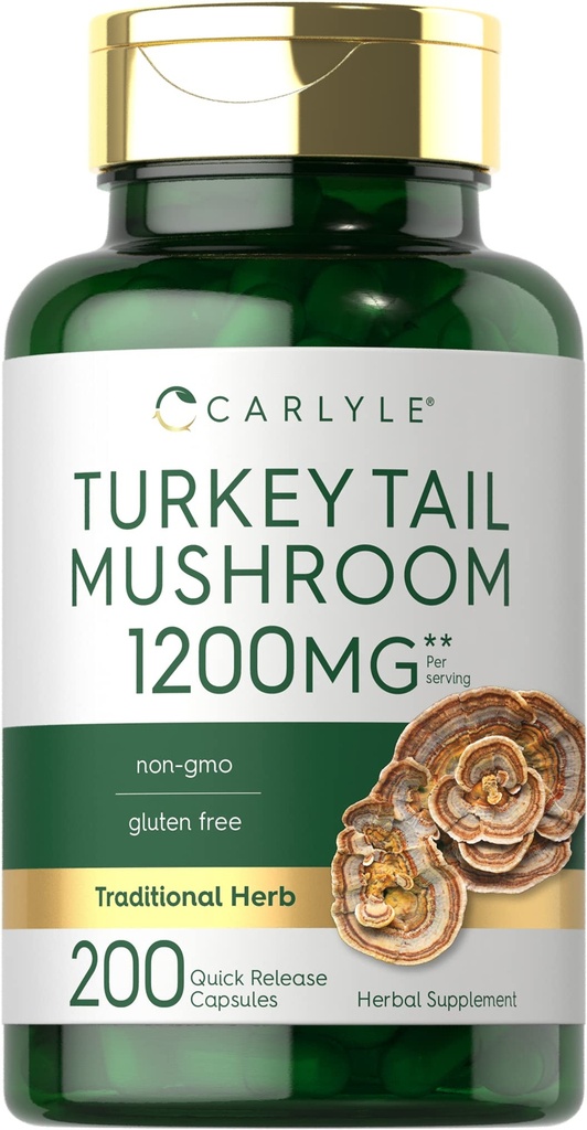 קרליל טורקיה Tail Mushroom קפסולות | 1200mg | 200 Count | Non-GMO & Gluten Free Extract