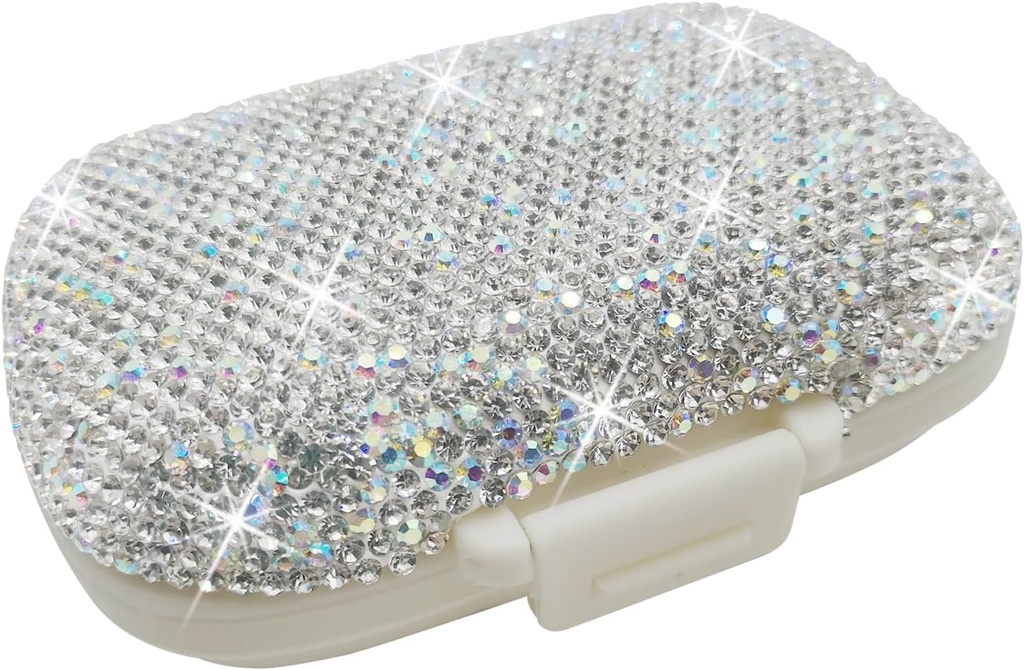 Bling Pill Case for Purse Medicine Container Holder Pocket Pill Case Medicine מארגנת עבור ויטמין/Fish Oils/Supplement Travel Medicine Kit (8 השוואת Silver)