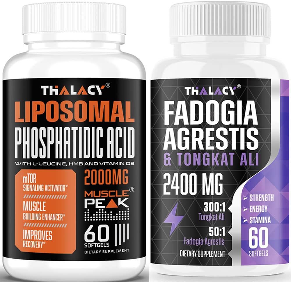 Phosphatidic Acid 2000 מ"ג עם Fadogia Agrestis 1400 מ"ג טונגקט עלי 1000 מ"ג עבור כוח מקסימלי, אנרגיה ושרירים בניין Bundle