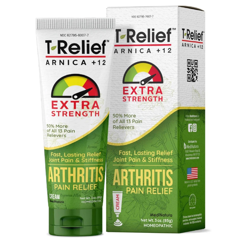 T-Relief תוספת כוח דלקת פרקים קרם Arnica +12 כאב להקליד תרופות טבעיות לעזור Soothe Soreness Stiffness Aches & Pains במשותף באופן טבעי - 3 oz