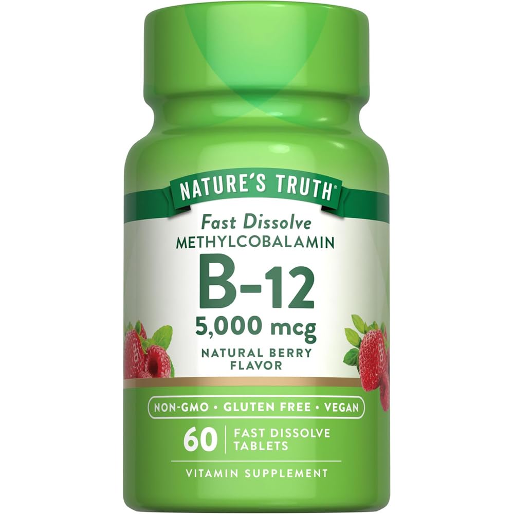האמת של הטבע B12 ויטמין 5000 mcg | 60 טבליות | Fast Dissolve Natural Bre Flavor | טבעוני, non-GMO & Gluten Free Supplement