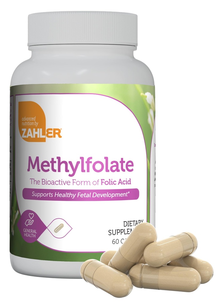 Zahler Methylfolate - תמיכה בפיתוח Fetal בריא ובריאות גנטית - Methylated Folic Acid מ 1000 mcg DFE L-Methylfolate - כשר לא GMO Methyl Folate תוספת לנשים (60 קפסולות)