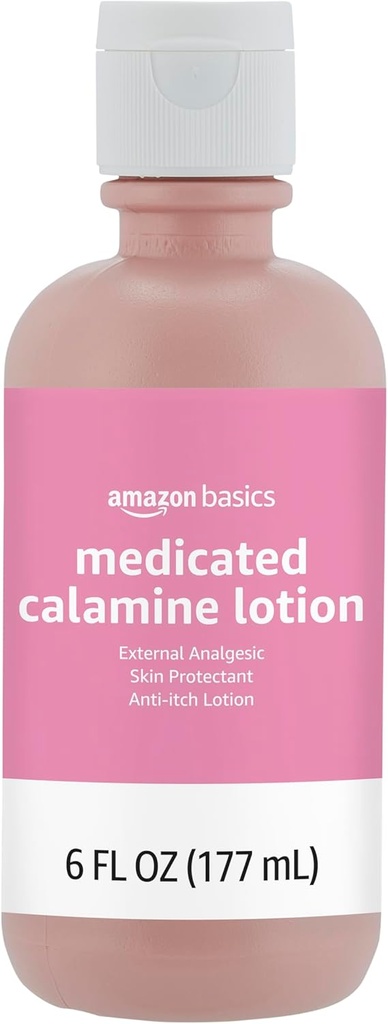 יסודות Medicated Calamine Anti-Itch Lotion, Analgesic Skin Protectant, 6 Fluid Ounce, 1-Pack (לשעבר Solimo)