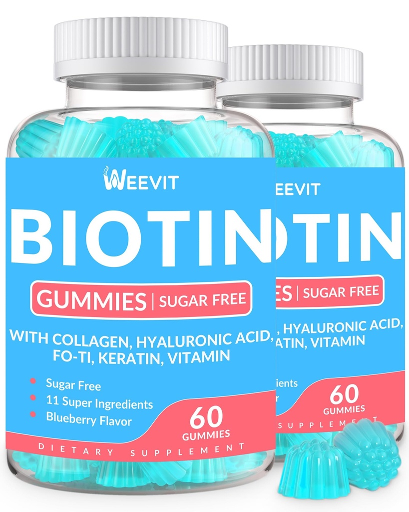 חניכיים ללא סוכר, biotin ו Collagen Gummies עם Keratin, Hyaluronic Acid for Women & Men