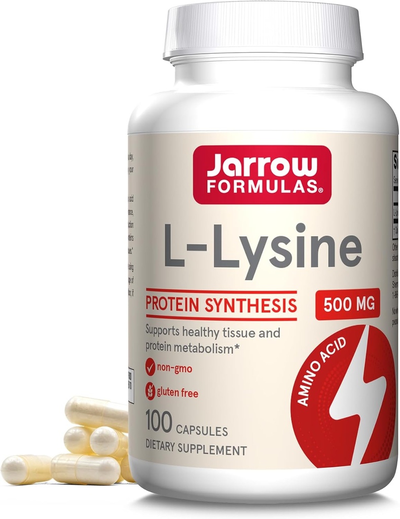 Jarrow Formulas L-Lysine 500 מ"ג, תוספת תזונתית, Amino Acid עבור סינתזת חלבונים ותמיכה ב- Tissue, 100 קפסולות, 100 יום אספקה