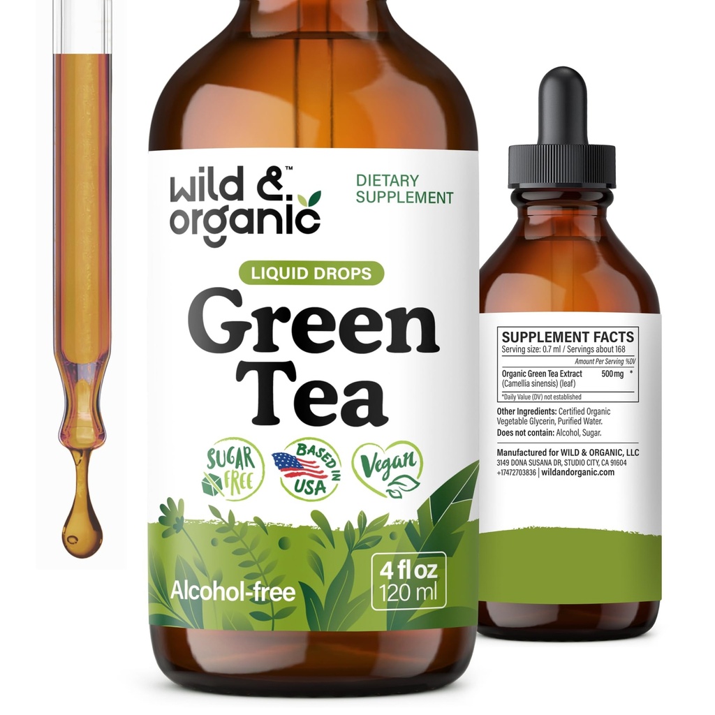 Wild & Organic Green Tea Extracts - Antioxidant-Rich ירוק תוסף - 2-Month Supply - טבעוני, סוכר ואלכוהול חינם Camellia Sinensis Tincture - 4 fl oz oz