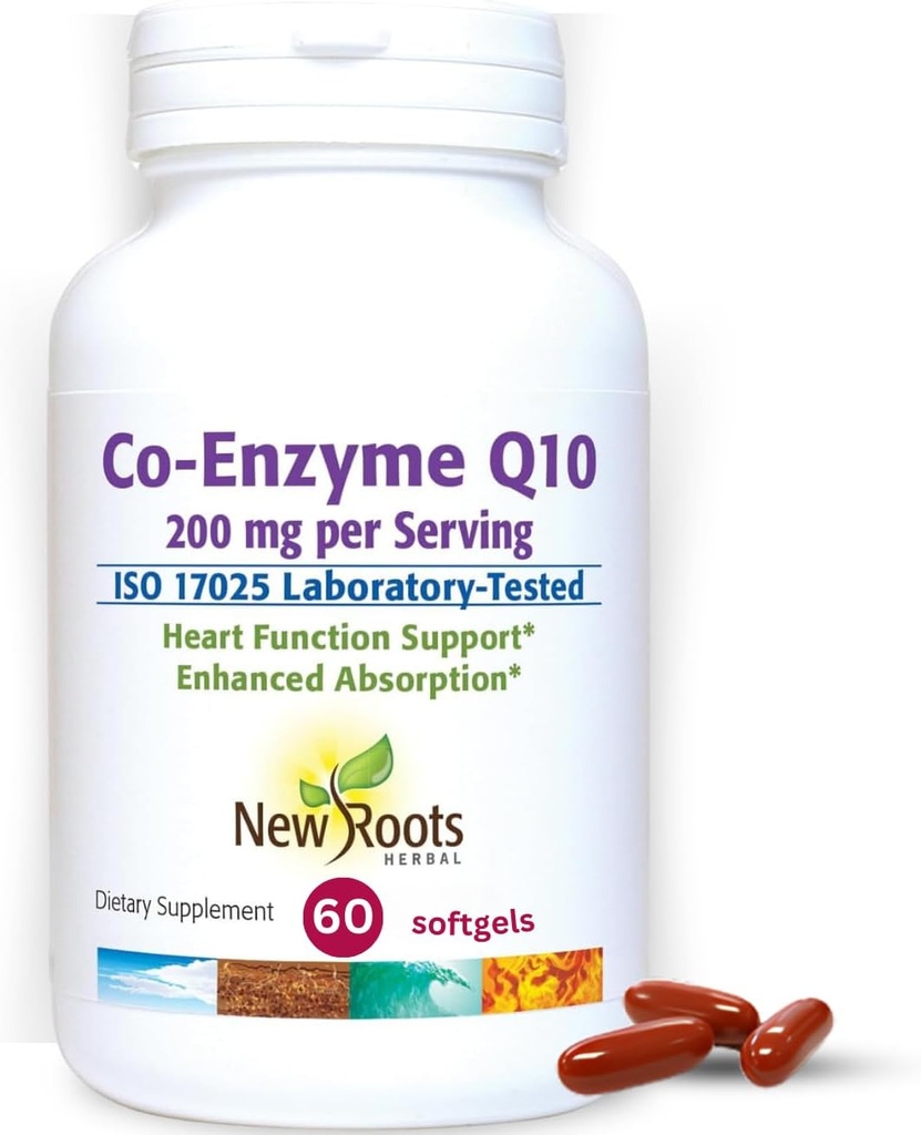 חדש ROOTS HerBAL CoQ10 תוסף Coenzyme Q10 (60 Softgels) 200 מ"ג | רופא נטוורופתי פורמולה עבור בריאות הלב ואנרגיה תמיכה
