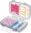 Fullicon Travel Pill מארגנת, 4 השוואתיות ב- Portable Pill Case, Moisture Proof Small Pill Box with Labels, Travel Pill Case with Double Lock, Pocket Pharmacy for ויטמין D3 & Fish Oil (Grey)