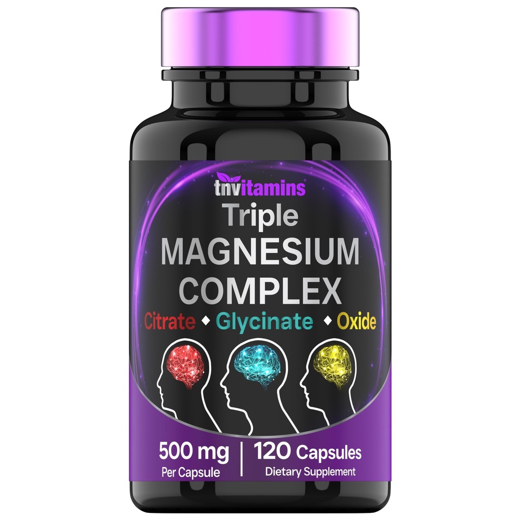משולש Magnesium מורכב 500 מ"ג: מגנזיום Glycinate, Citrate, & Oxide - 120 קפסולות (4 חודשים אספקה!)