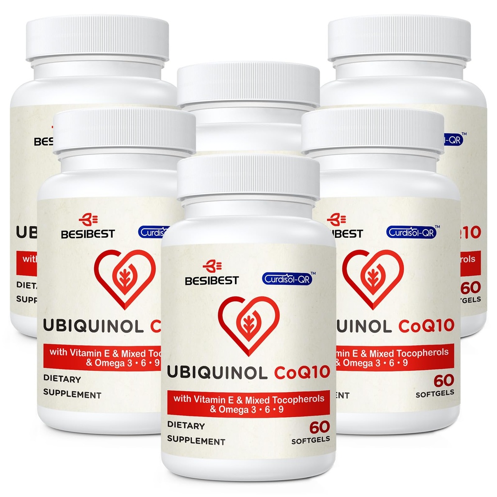 Ubiquinol CoQ10-600 מ"ג-Softgel, Active Coq10 Ubiquinol תוסף עם ויטמין E & אומגה 3, 6, 9, גבוה Absorption-Coenzyme-Q10, Antioxidant Powerful for Energy Production, Tested, 360 Counted, 360 Count