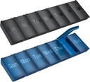 2 Pack Weekly Pill Organer, Large Daily Pill Box, Travel Friendly 7 Day Containers Medicine Holder,Handbag Outside Camping Small Pill Case for Supplements Fish Oil (Black+Blue)