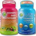 נשים של Multivitamin & Probiotic Support Bundle - 3in-1 פרוביוטיקה עם Enzymes & Prebiotic & Women's Daily Multivitamin עם ברזל - טבעוני, Non-GMO, תמיכה יומית בריאות נקייה