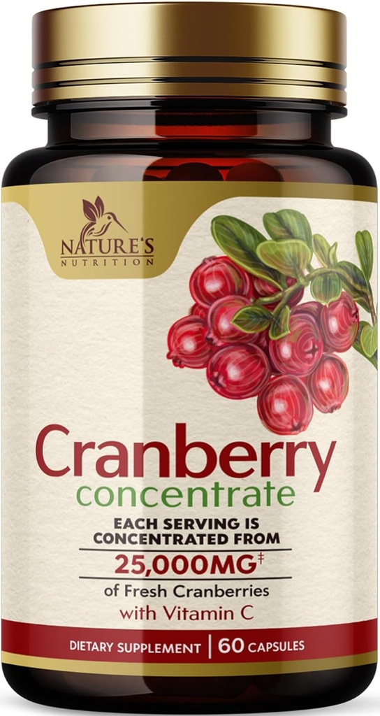 כדורי קריין בתוספת 25,000 מ"ג - Fresh Cranberry Equivalent עם ויטמין C & E - תמיכה בריאות וטרינרית, סוכר פורמולה חינם, תמצית אבקת פירות - non-GMO, בבקבוק בארה"ב - 60 קפסולות