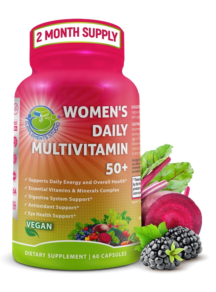 Women's Daily Multivitamin 50 Plus - טבעוני Methylated Multivitamin לנשים 50 ומעלה עם Biotin, אורגני Superfoods & Lutein - Eye, Energy, Gut & Optimal Health Support - Easy to Swallow כמוסות
