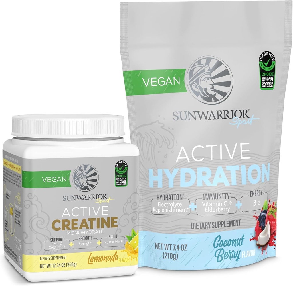Sunwarrior Creatine Monohydrate אבקה לימונדה פלברד 50 משרתים & הידרציה אלקטרוליט בלנדרה קוקה ברי פלבדור 30 משרתים