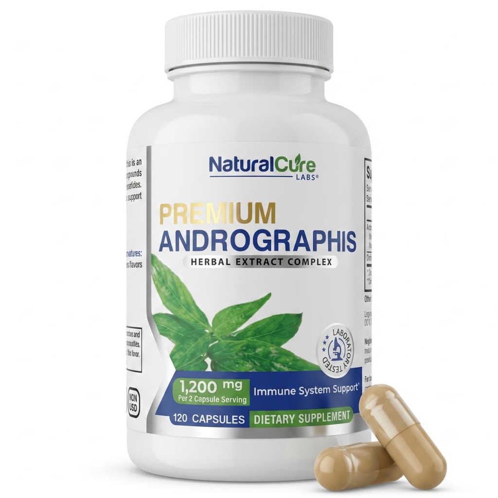 Natural Cure Labs Premium Andrographis Paniculata לחלץ 1,200 מ"ג עם 100 מ"ג אנדרוגרף אלומיניום קפסולות טבעוניות עבור Immune & Digestive תמיכה, non-GMO, Gluten Free, Herbal Dietary Supplement
