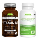 ויטמין D3 + Ashwagandha+ L-theanine & Magnesium Vegetarian Bundle, 365 2000io ויטמין D3 Tablet + 600mg KSM-66 Ashwagandha עם Zinc & B ויטמינים, על ידי Igennus