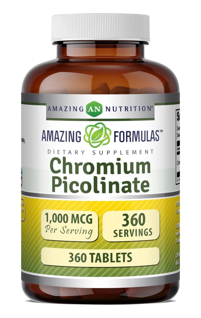 פורמולות מדהימות Chromium Picolinate 1000 Mcg | Tablets Supplement | Non-GMO | Gluten Free | Made in USA (1 Pack | 360 Count)