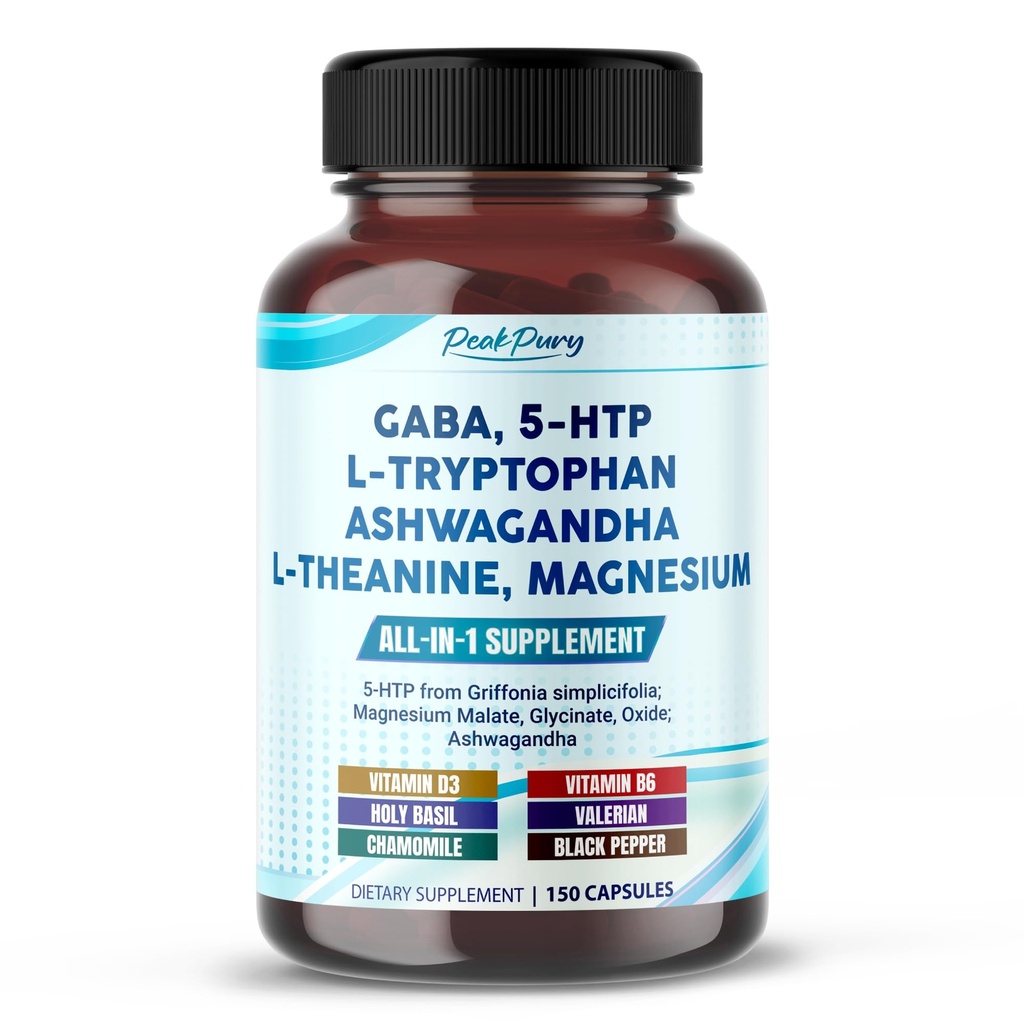 GABA, 5-HTP L-Tryptophan Ashwagandha Chamomile L-theanine Magnesium - Made in USA