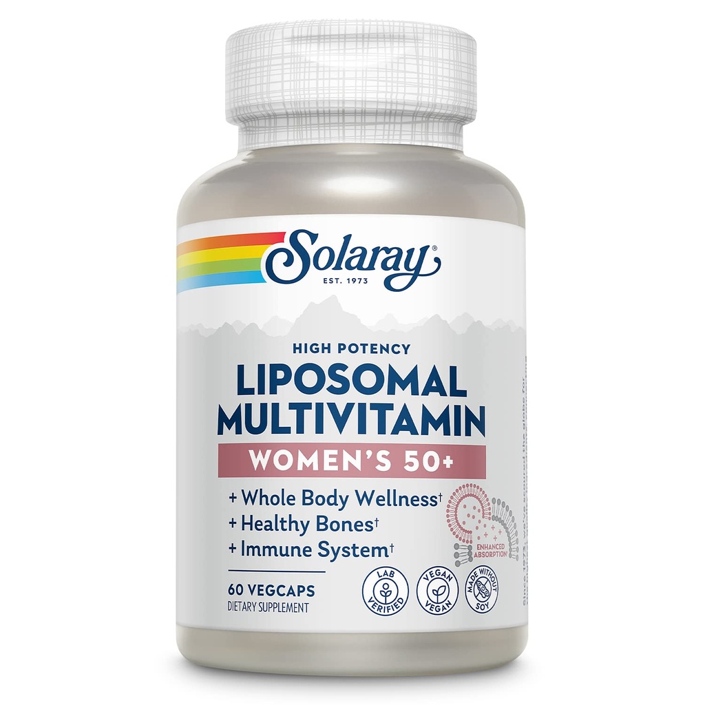 SOLAרי Liposomal Multivitamin לנשים 50 פלוס, הגדלת Absorption עם ברזל, ויטמין D, ויטמין C, B12, Biotin & More, Immune Support & Bone Health, טבעוני, 30 משרתים, 60 VegCaps