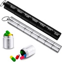 Vesici 2 Pack Metal Weekly Pill מארגנת חברת Travel Piller עם Keychain 7 Day Weekly Water Proofs Holder Case Box Stackable for Women Men Travel Outside (Black, Silver)