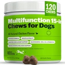 Deley Naturals 15 ב 1 Multivitamin לכלבים - ויטמינים מלאים לכלבים ותוספים לתמיכה ב- Immune, Joint, Skin, Digestion, Heart & Total Health - תוספי Multifunctions - 120 Chews