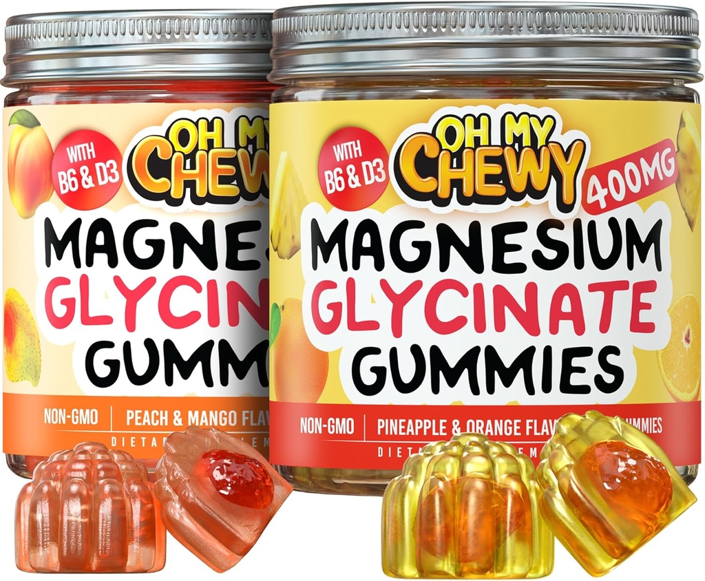 Magnesium Gummies Bundle - 2 בקבוקים (60 כל אחד) - Pineapple Orange & Peach מנגו