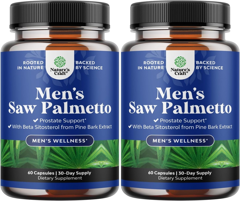Saw Palmetto for Men with Beta Sitosterol - Saw Palmetto Extract Prostate Support Supplement for Men's Health & Better Bladder Control Plus Re אחסן תוספת שיער עבור גברים - 2 Pack