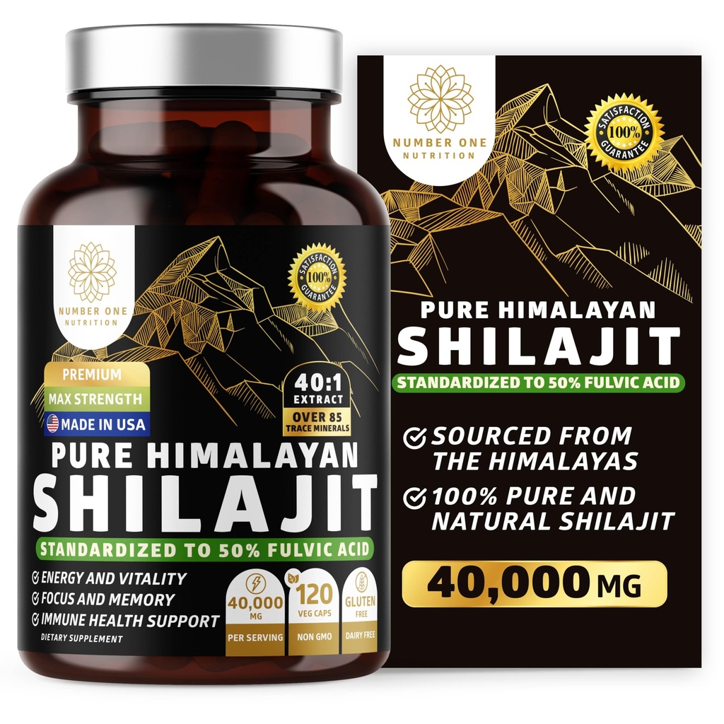 תוסף ההימלאיה הטהורה Shilajit לגברים ונשים, [40,000MG, Max Power Contain] הוא 50% Fulvic Acid עם מעל 85 מינרלים Trace לתמיכה באנרגיה, במוח ובאינטימיות, 120 Veg Caps